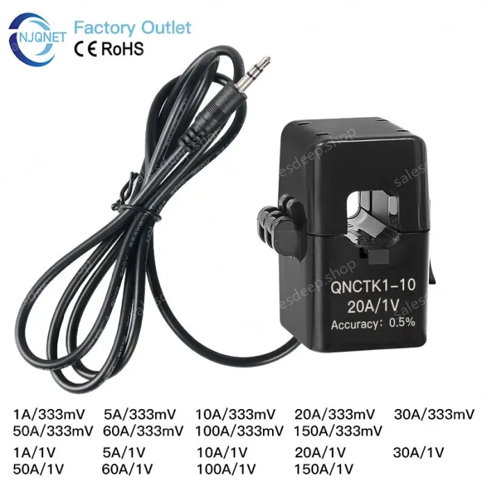 Split Core CT Current Transformer Factory QNCTK1-16 100A 333mV 60A 50A 1V 30A 3.33V 20A 5A 1A 0.333V AC Clamp on Current Sensor
